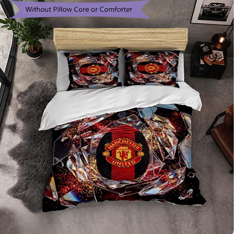 Juego de Cama de 3 Piezas con Patrón del Manchester United Suave Microfibra Funda Nórdica con Fundas de Almohada para Dormitorio