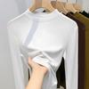 Threaded bottomed shirt women's 2025 new European women's clothing temperament stand-up collar long-sleeved t-shirt waist and elastic top