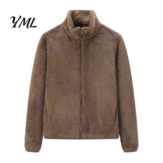 Long Sleeve Coat Women Zip-Up Fleece Jacket, Warm Stand Collar Fall Winter Apparel Coat, Solid Color Loose Casual Outerwear for Thick Jacket