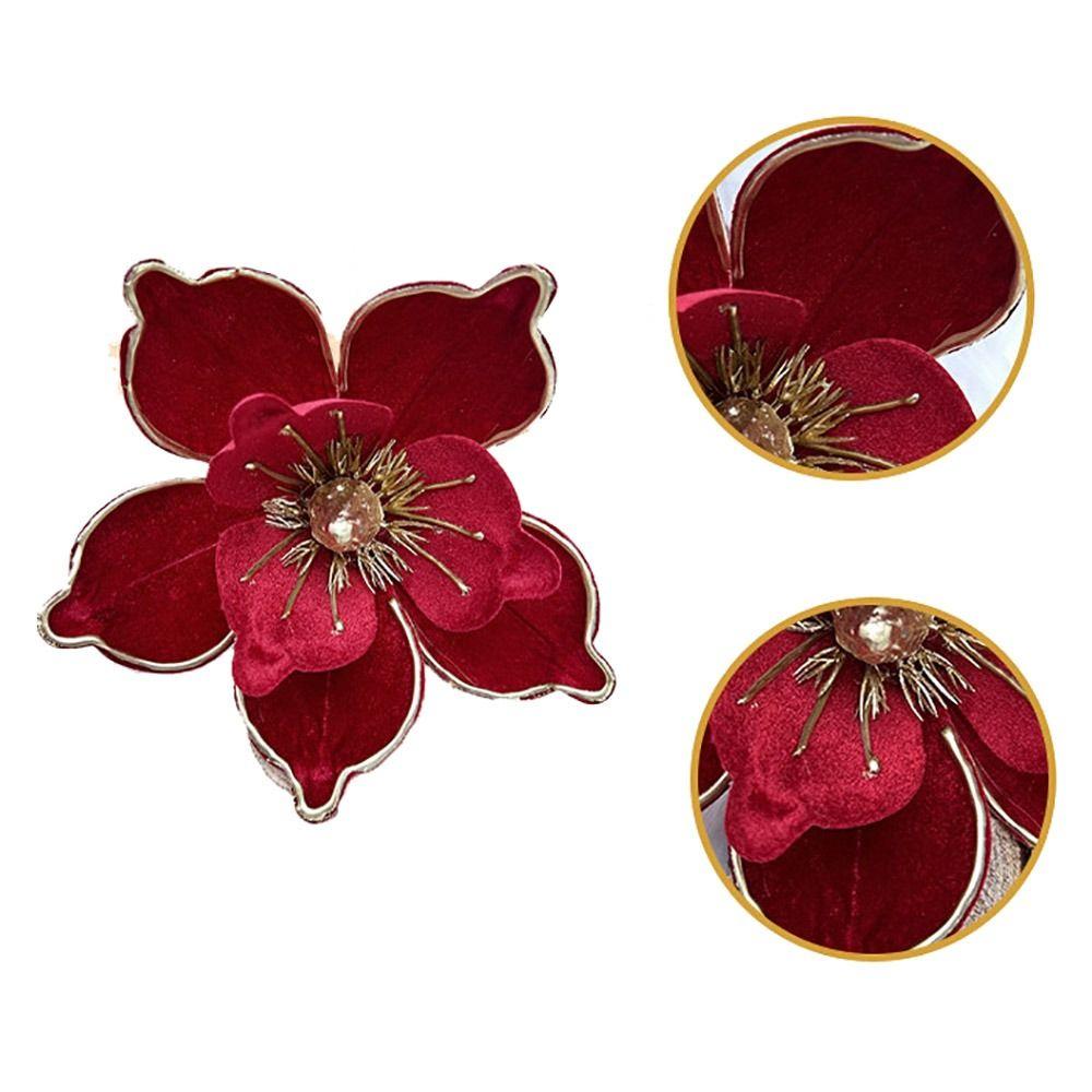 Flannel Fabric Christmas Artificial Flowers Plastic 18cm Xmas Decorative Flowers DIY Glitter Glitter Poinsettia Christmas Decor