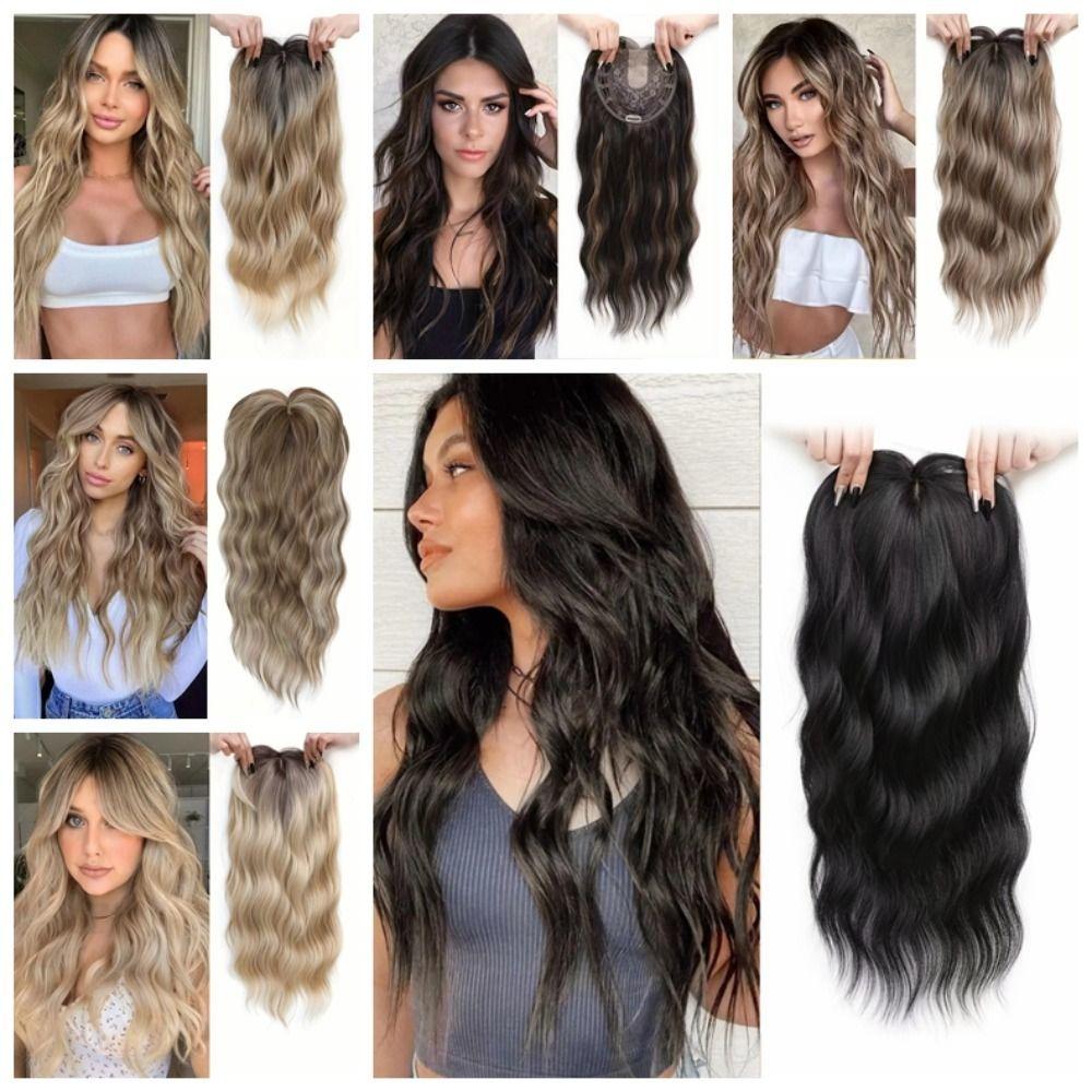 Ombre Topper Hair with Hair Bangs Clip in Top Closures Hairpiece Cover White Hair & Hairline