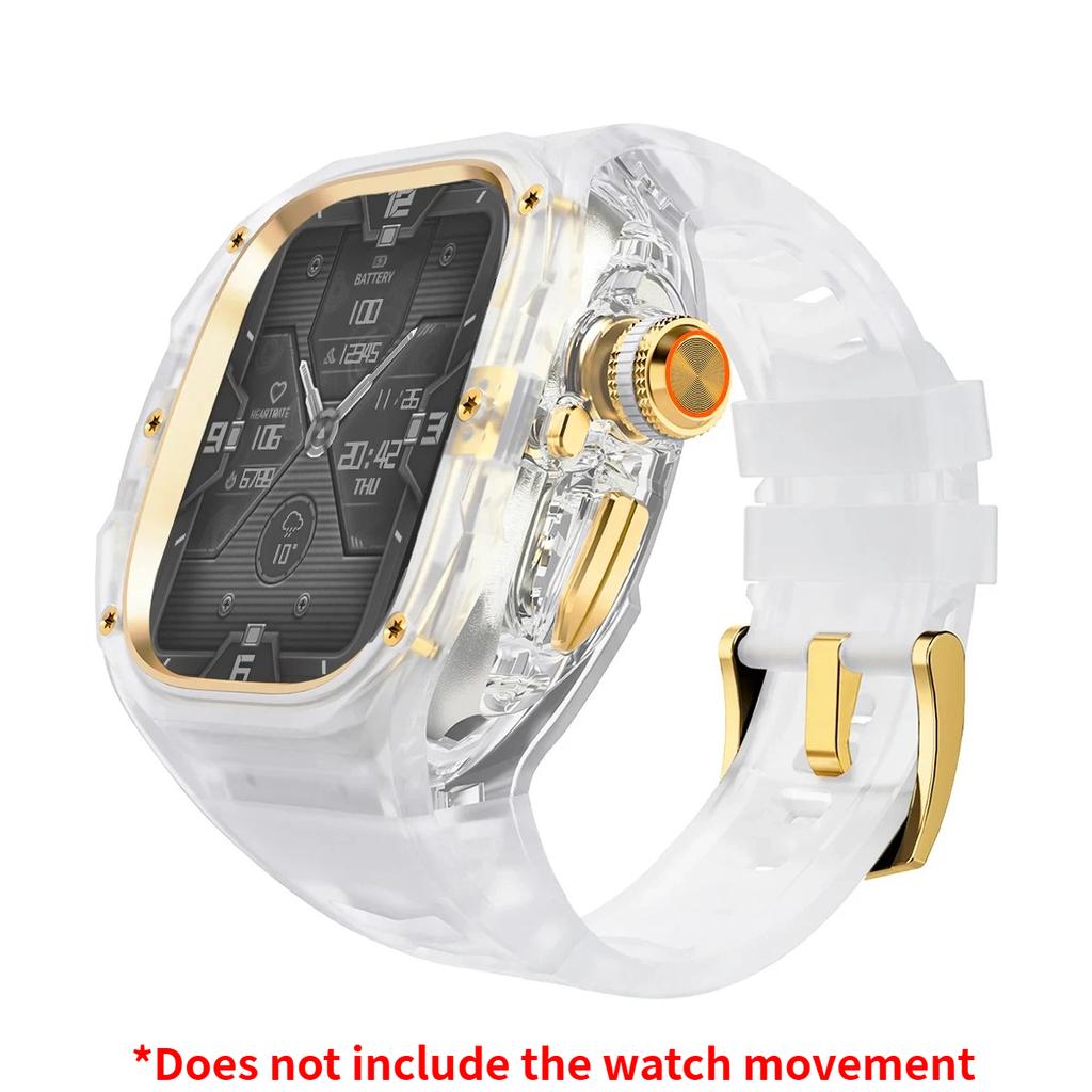 Prabangus modifikacijų rinkinys Apple watch Ultra 3/2/1 49mm Sportinis guminis dirželis+Dėklas Iwatch ultra 49mm Skaidrus Glacier dėklas Modifikavimo rinkinys