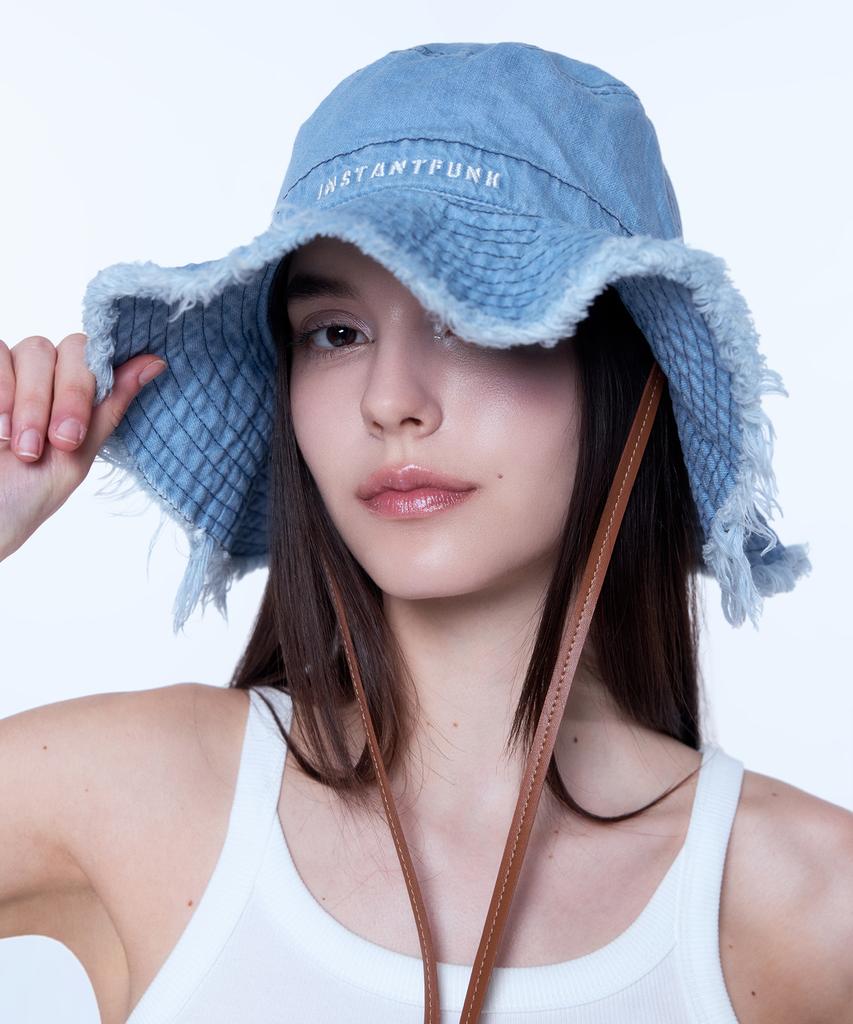 INSTANTFUNK Denim Embroidered Bucket Hat - Blue