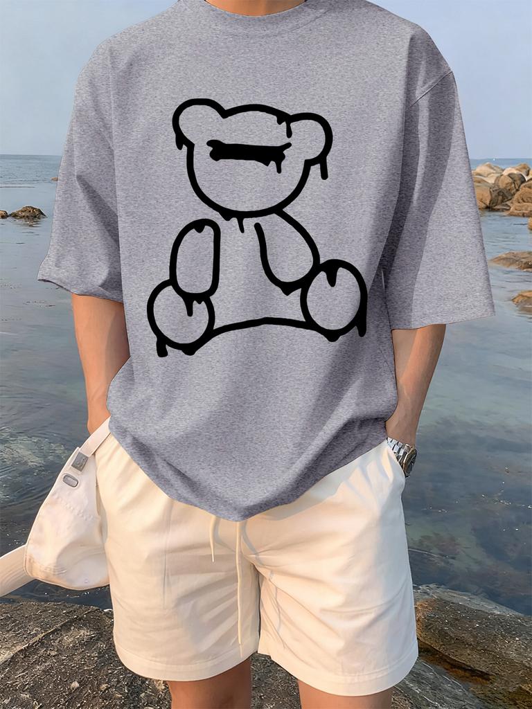 The Melting Cartoon Bear Prints TShirts Womens Cotton Summer Short Sleeve Tees Soft Loose ONeck Tops Casual Womans Clothes