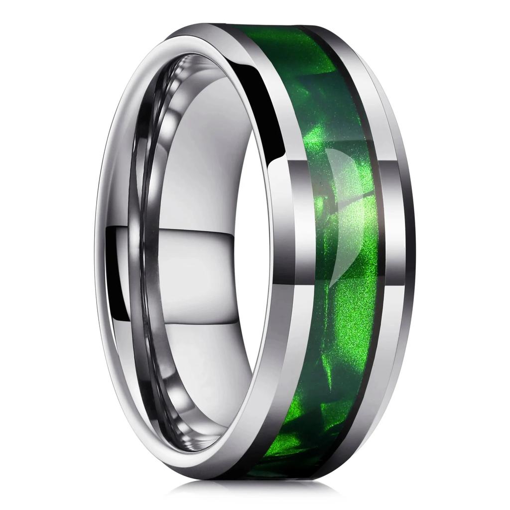 Fashion 8mm Black Stainless Steel Rings for Men Women Purple Abalone Shell Inlay Rings High Polished Men Wedding Party Jewelry