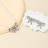 Delicate Bowknot Pendant Necklace and Earrings Combo Graceful Women's Neckchain and Ear Studs Jewelry Set Collection
