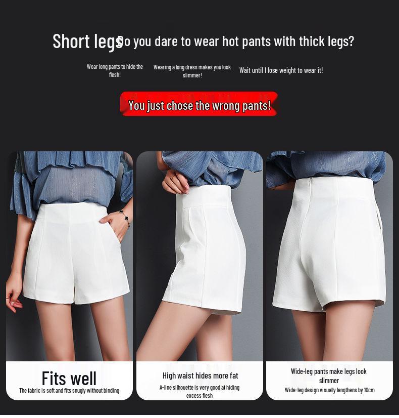 Women's Plus Size High Waist White A-Line Shorts - Slimming, Loose Fit, Wide Leg, Perfect for Spring/Summer Casual Wear