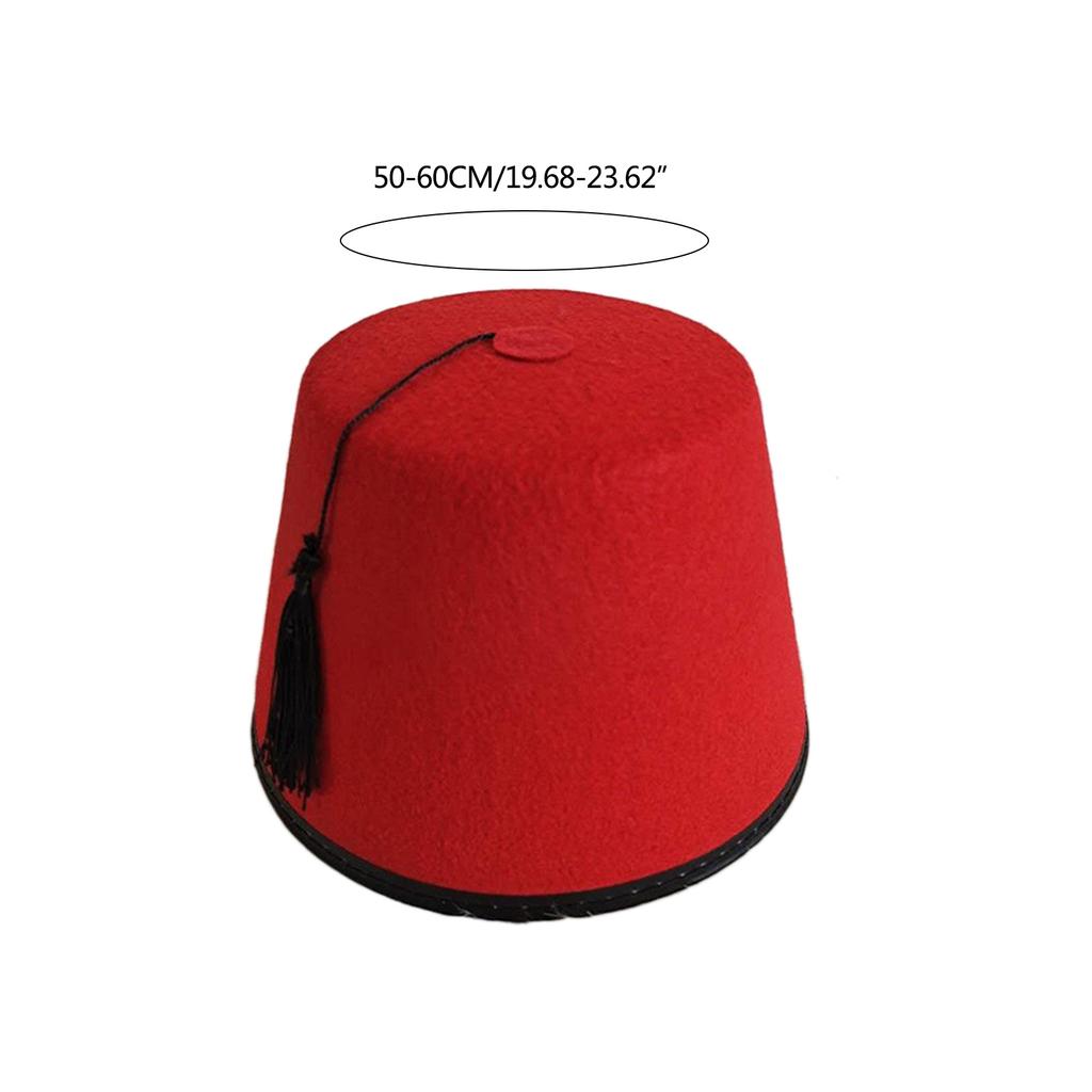 Men Moroccan Fez Hat Felt Turkish Hat Ottoman Tarboosh Hat with Black Tassels Ethnic Hat Universal Ottoman Turkish Hat