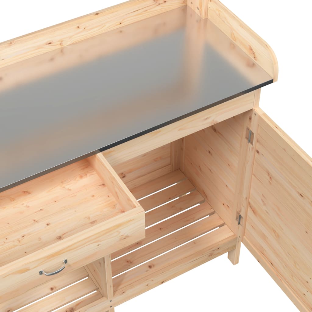 Plant Table with Cabinet 110.5 x 45 x 124.5 cm Solid Spruce Wood