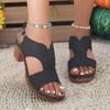 Platform Block Heel Sandals Women's Summer New Round Toe Open Toe Cutout Metal One Buckle Non-Slip Plus Size Pumps