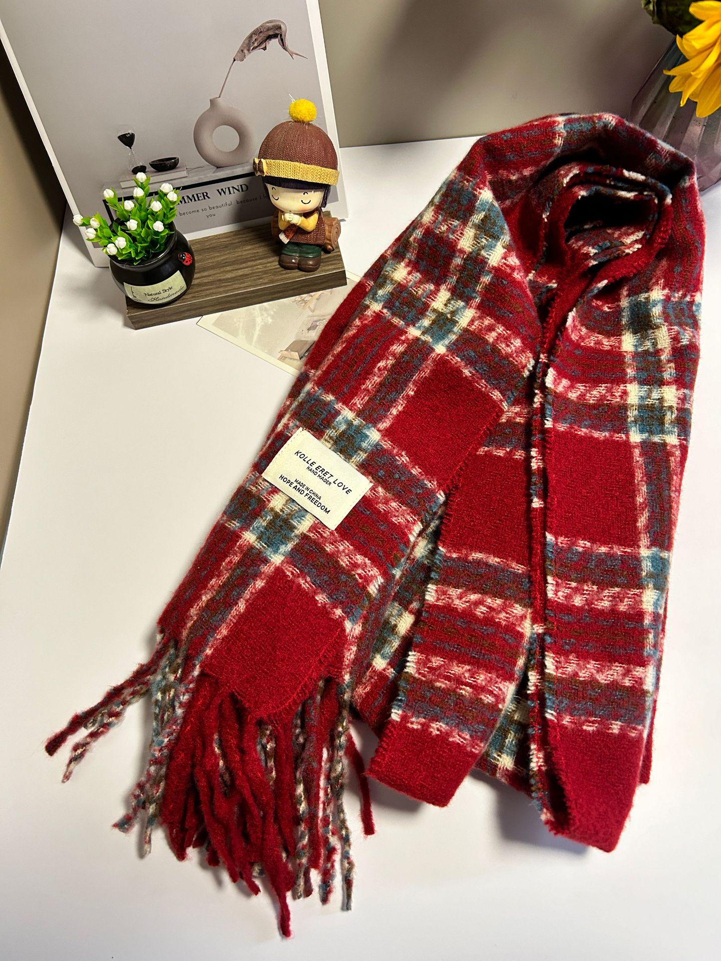 

Women s Red Plaid Soft Imitation Cashmere Scarf - Thick & Warm for Autumn/Winter