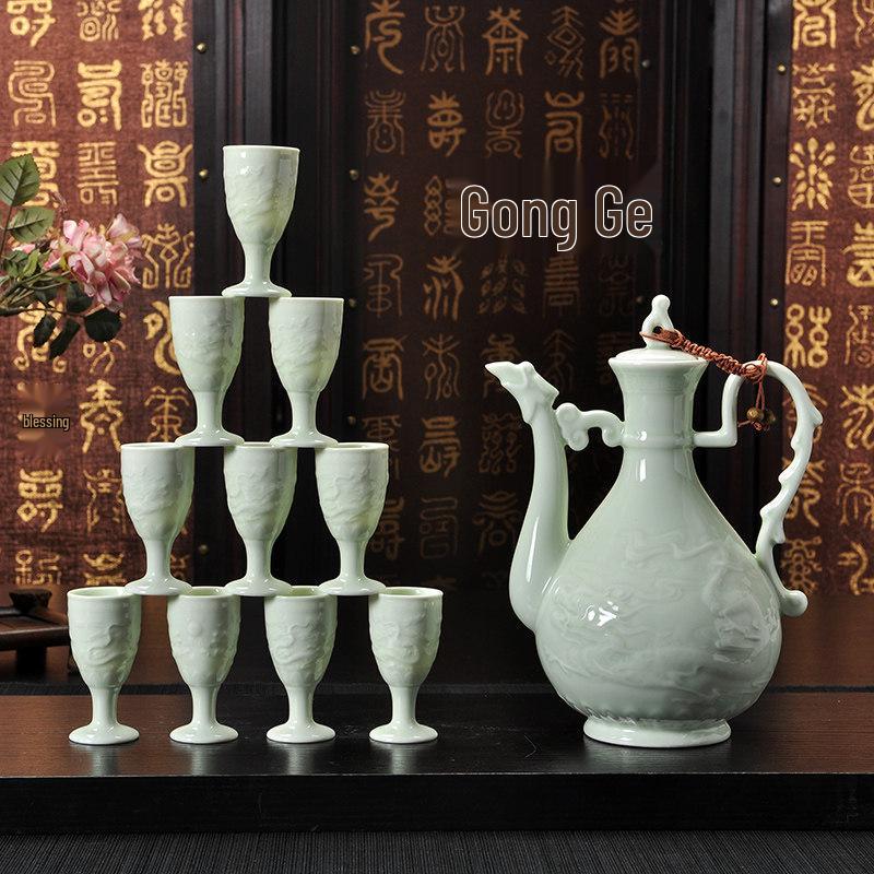 Baijiu Decanter & Ceramic Wine Glass Set with Gift Box