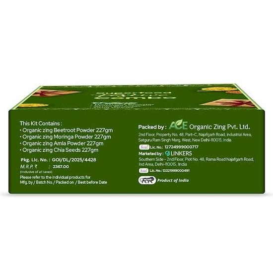 Organic Zing Superfood Diwali Combo | Moringa, Amla, Beetroot Powder & Chia Seeds | Natural, Plant-Based & Nutrient-Rich | Healthy Superfood Gift Pack
