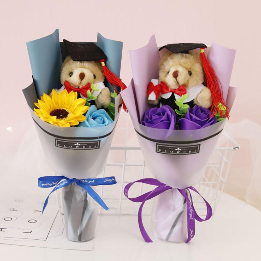 

Sunflower Little Bear Doll Bouquet Plush Animal Simulated Rose Bouquet Valentine s Day Style 2
