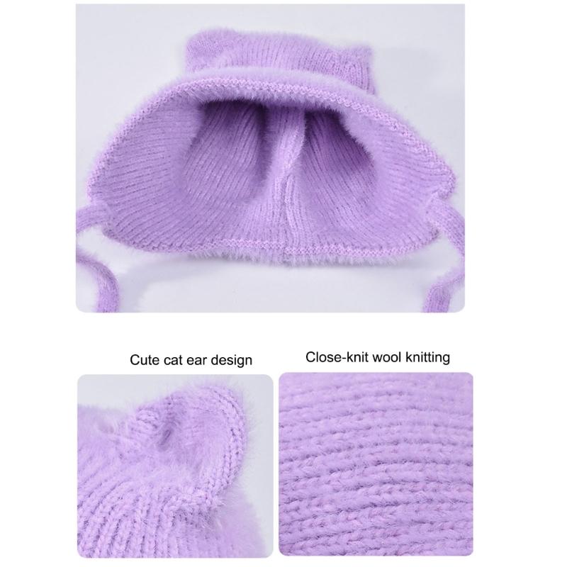 Thickened Knitted Cap Winter Hat For Kids With Thermal Ear Protection Cold Weather Windproof Design Polyester