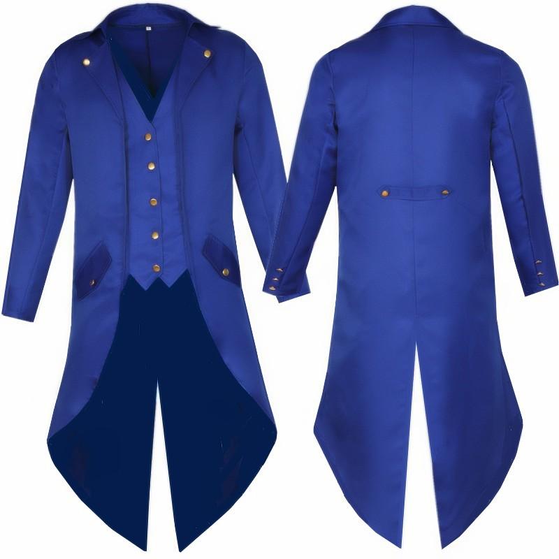 

Men s Solid Color Long Fashion Punk Vintage Tuxedo Uniform Dress Coat XXXL синий