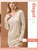 Novo Vestido Suéter Casual Feminino de Tricô de Manga Longa com Decote V Cor Sólida Outono