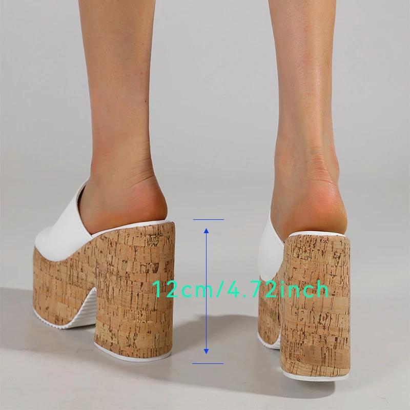 Eilyken Summer Fashion Chunky Platform Wedges Heels Women Slippers Street Style Square Toe Slide Ladies Shoes