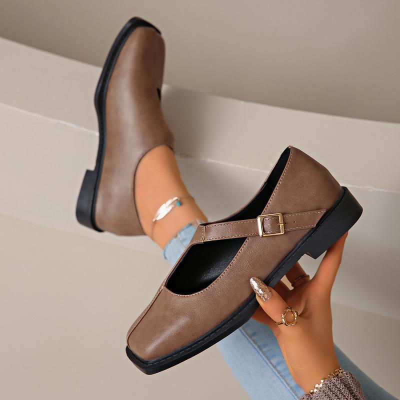 Autumn new niche design low heel square heel single shoes French square head small leather shoes