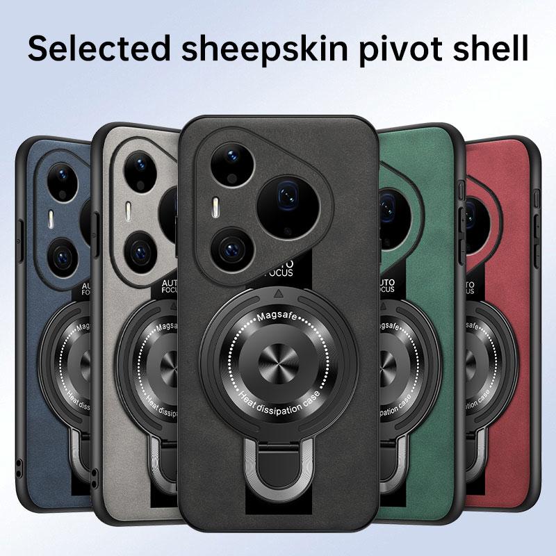 For Huawei Pura 90 Pro Max Wireless Charging Magnetic Ring Holder Case For Pura 90ProMax Soft Frame PU Leather Shockproof Cover