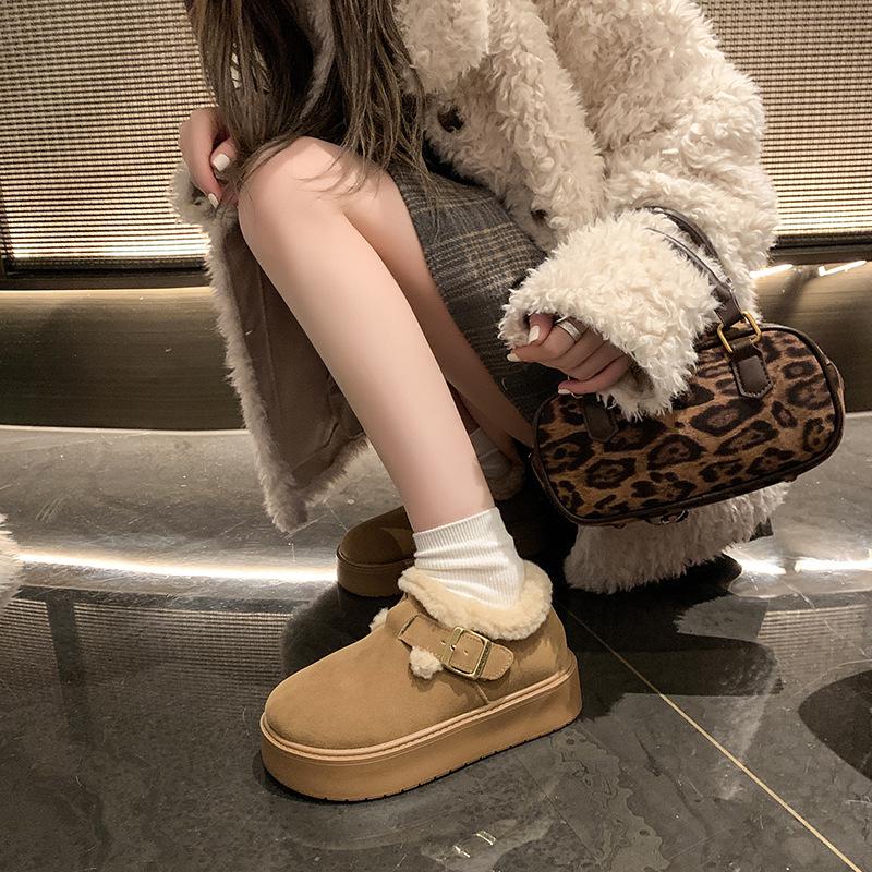 2025 winter thick plush warm cotton shoes plush cotton shoes one pedal suede plush shoes platform cotton shoes