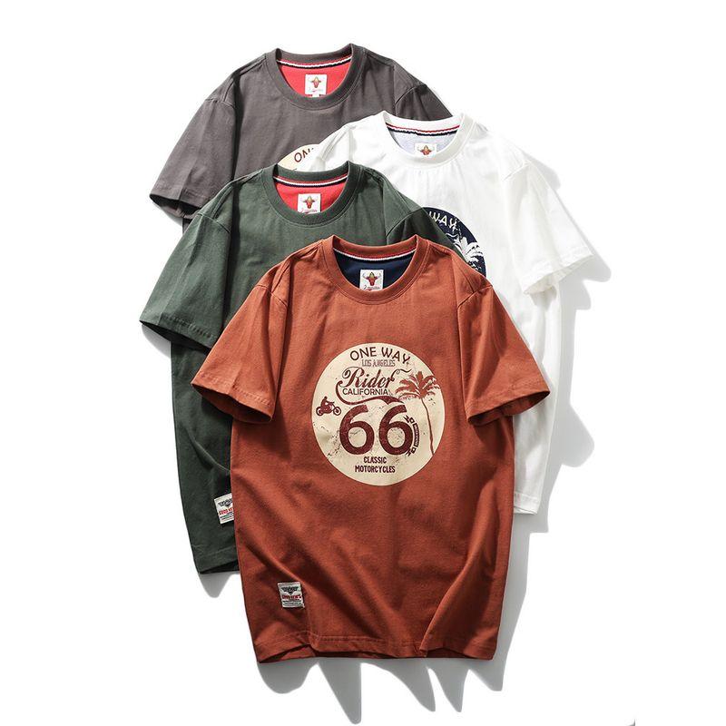 American Retro Heavyweight Pure Cotton Trendy Brand Letter Print T-Shirt Men's Short-Sleeve Summer Foreign Trade Men's Vintage T-Shirt