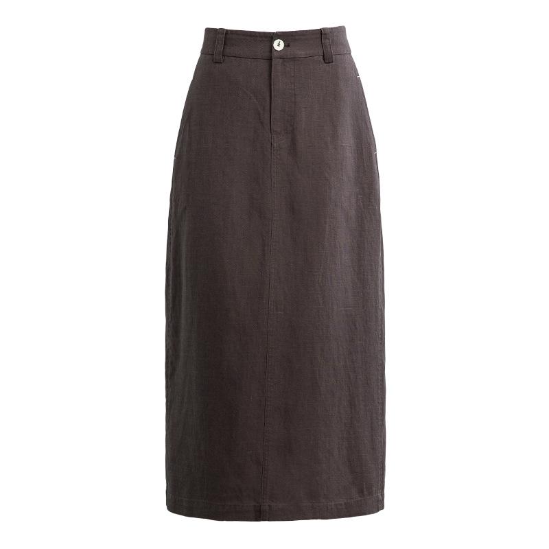 Women's High Waist A Line Midi Skirt Loose Straight Tencel Linen Summer Casual Mid Length Skirt