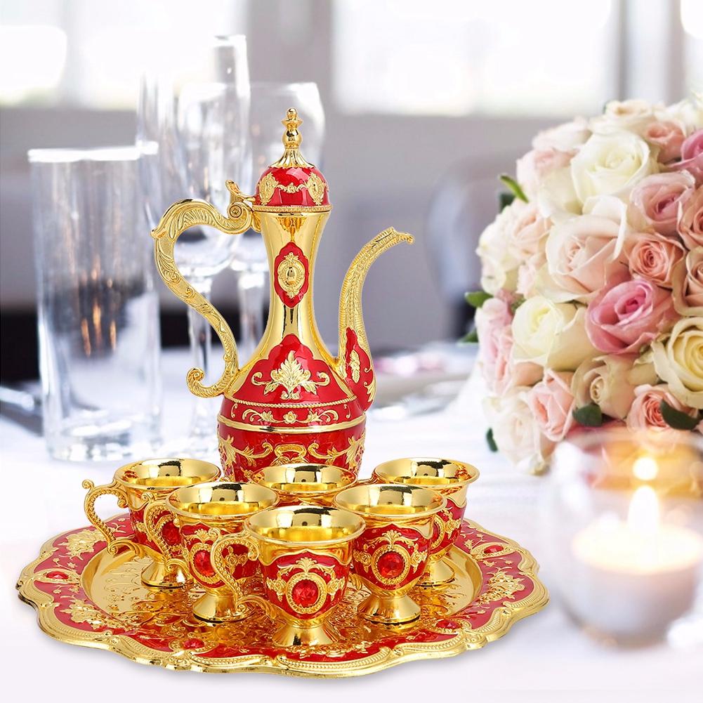 Kovové poháry na víno, sada baněk, ruský styl, domácí umění a řemesla, svatební dárek, červená