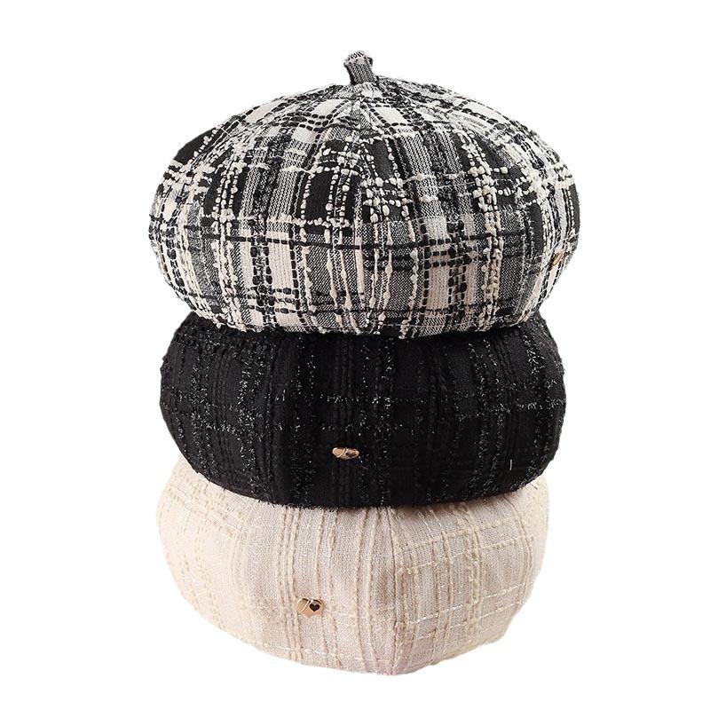 New plaid retro face small beret children spring and autumn British temperament versatile painter hat tide