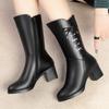 Winter New Fashion High Heel Side Zipper Black Versatile Fashion Boots For Women External Wear Comfort Anti-Slip Mid-Calf Boots