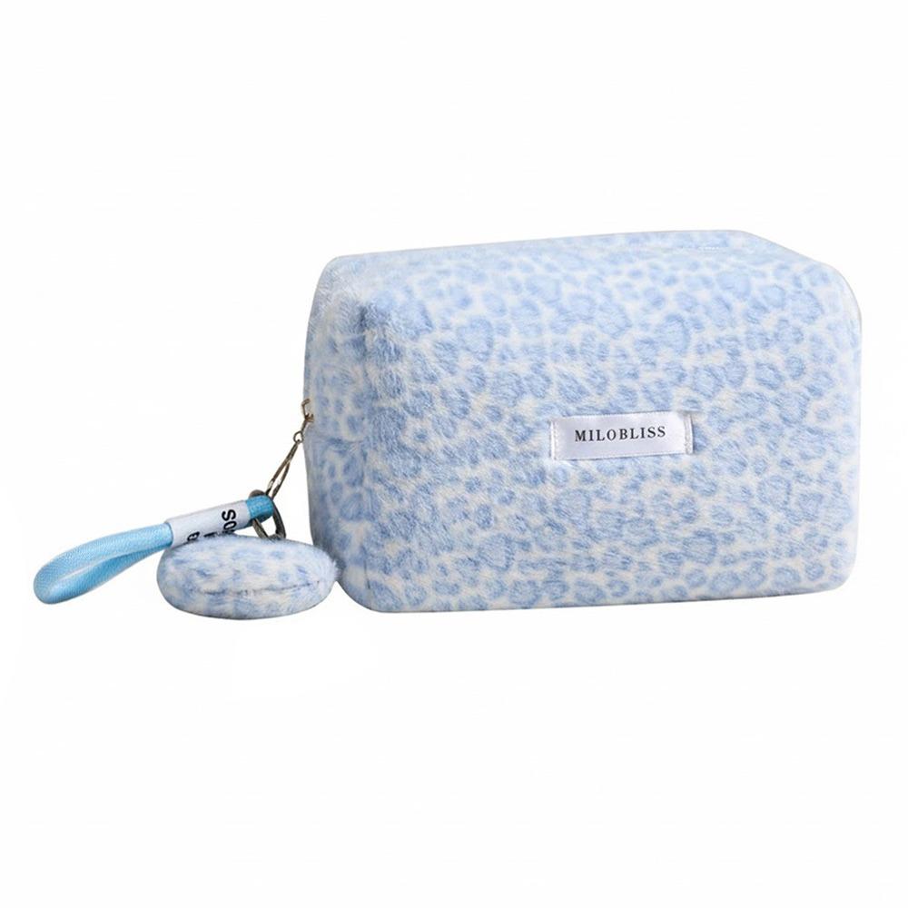 Fashion Fuzzy Makeup Bag Large Capacity Leopard Print Cosmetic Bag Portable Soft Travel Bag Cosmetic Storage