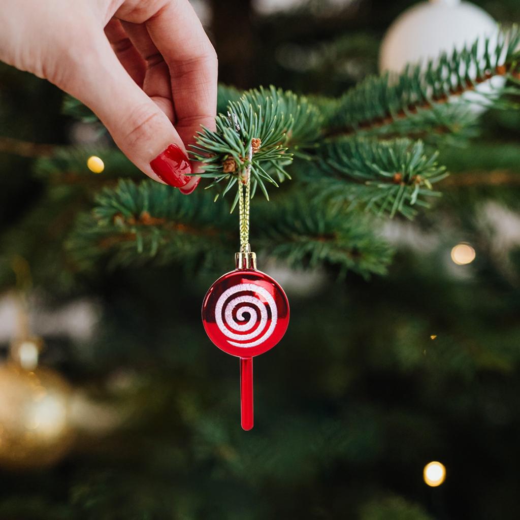 Christmas Candy Cane Shaped Ornament 6PCS Set Swirl Pattern Design Holiday Festive Tree Hanging Decor Unique Xmas Decor Gift