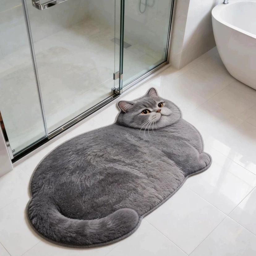 Decorazione Carina per Camera da Letto Gatto Tappeto Zerbino per Porta Tappeti con Stampa Animale per Soggiorno Spesso Lavabile Tappeto da Comodino