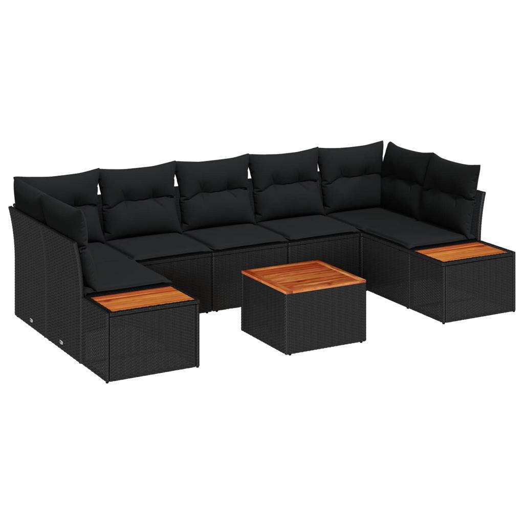 Outdoor Sofa Set with Cushions 8 pcs Black Poly Rattan