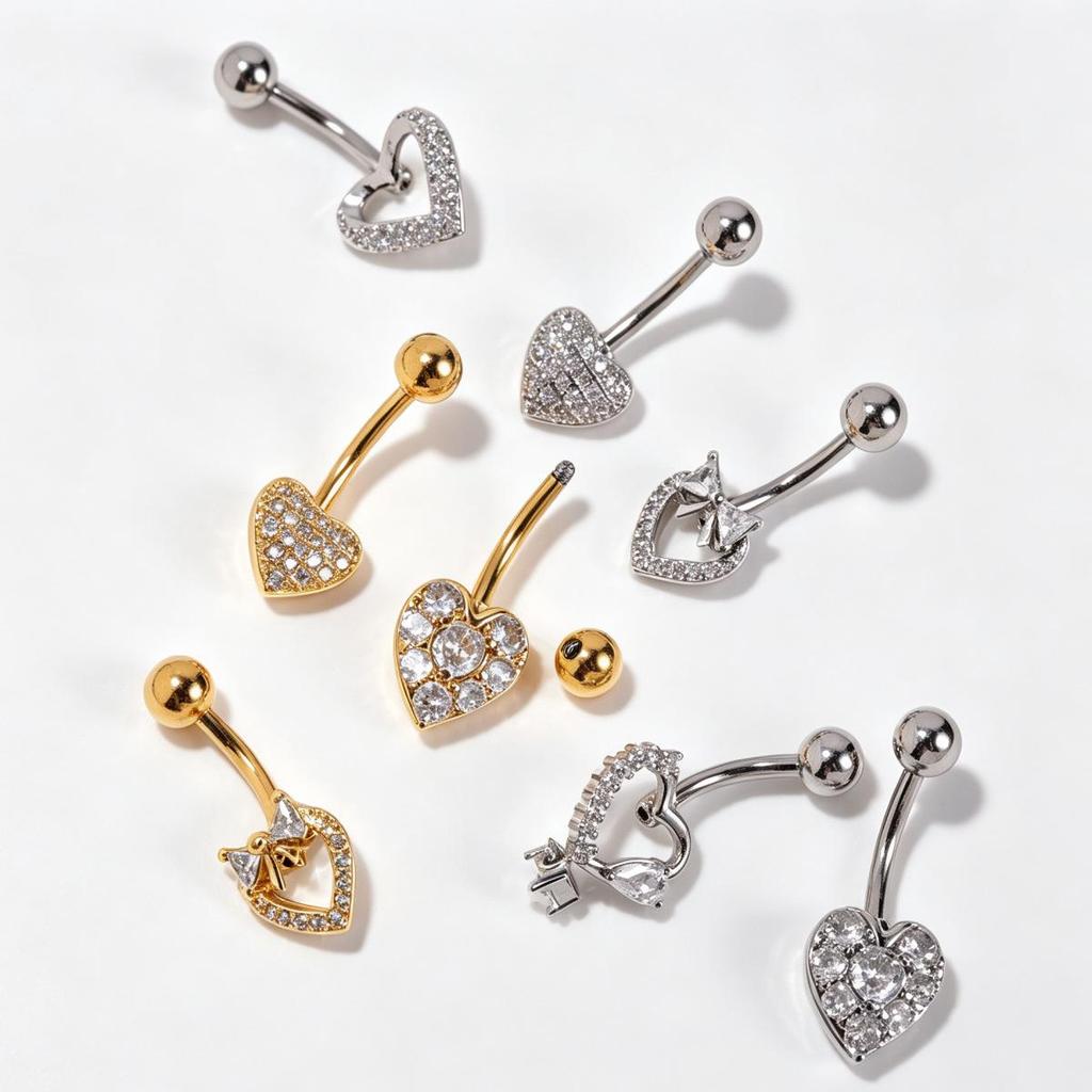 Heart-Shaped Zirconia Belly Button Ring: Fashionable Stainless Steel Copper Navel Piercing Jewelry