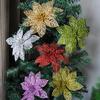 10pcs Christmas Glitter Poinsettia Flowers Tree naments Flower Artificial Decoration Tree nament Xmas Party Supplies