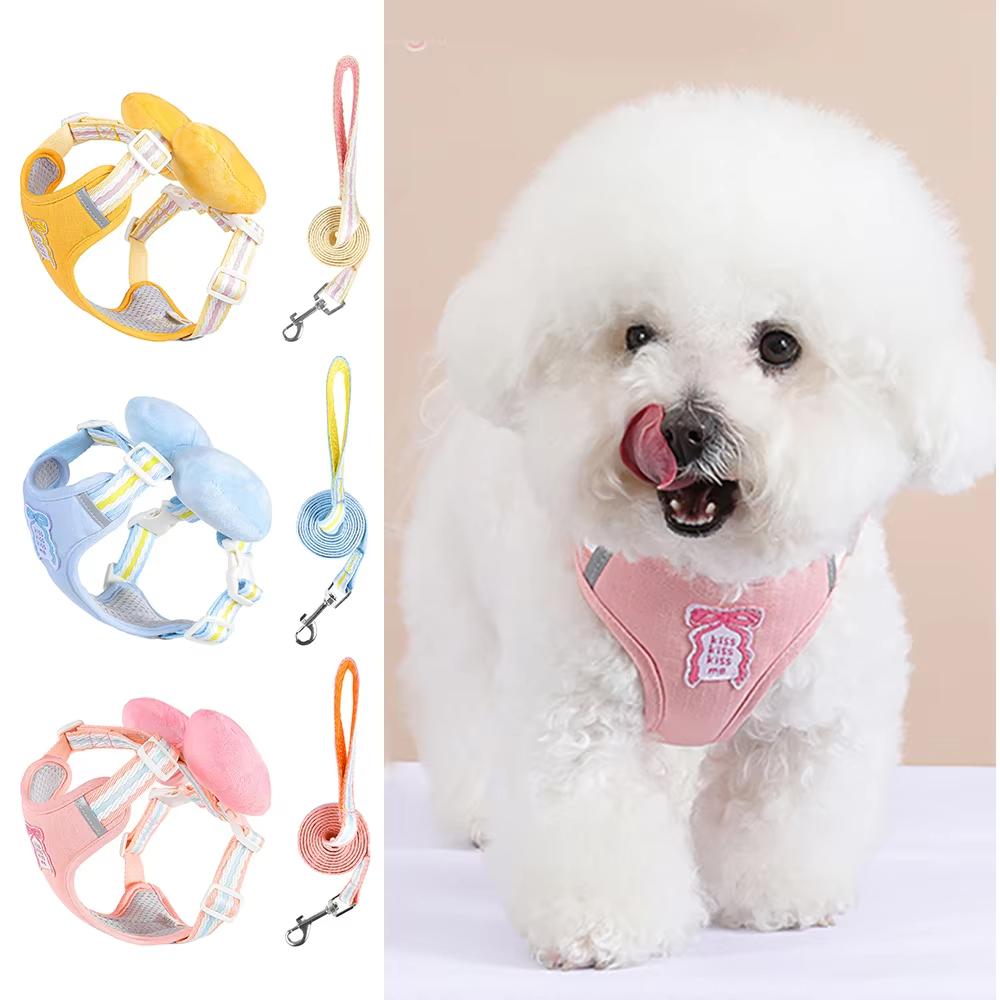 Bowknot Dog Leash Summer Cool Dog Chest Backpack Outdoor Cute Dog Walking Rope Chest Backpack(Blue-XL)