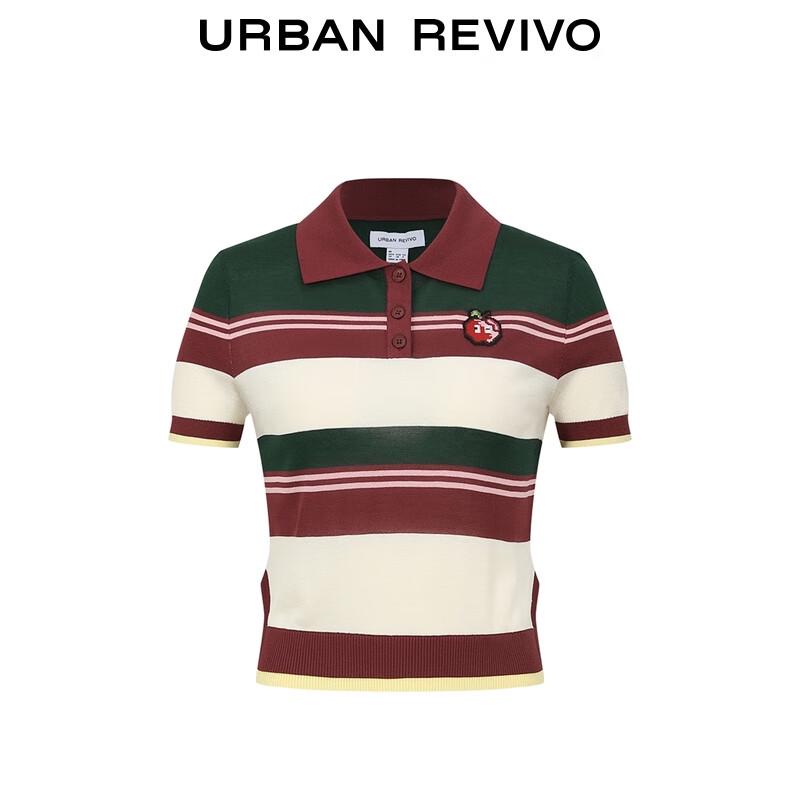 UR Women's Apple Stripe Short-Sleeve Knit Polo Top