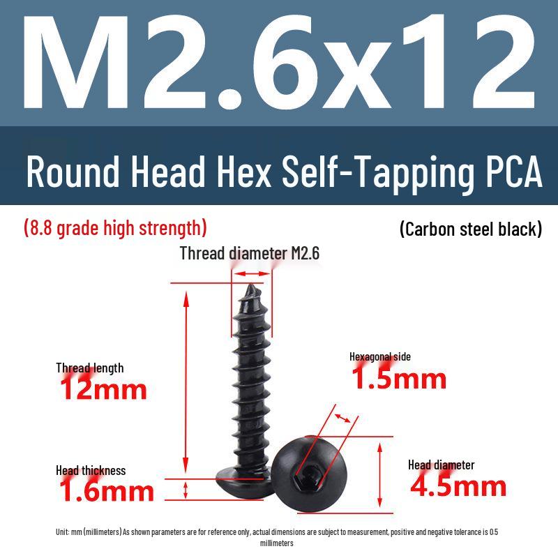8.8 Grade Round Head Hex Socket Self-Tapping Screws M2-M4 Carbon Steel Bolts
