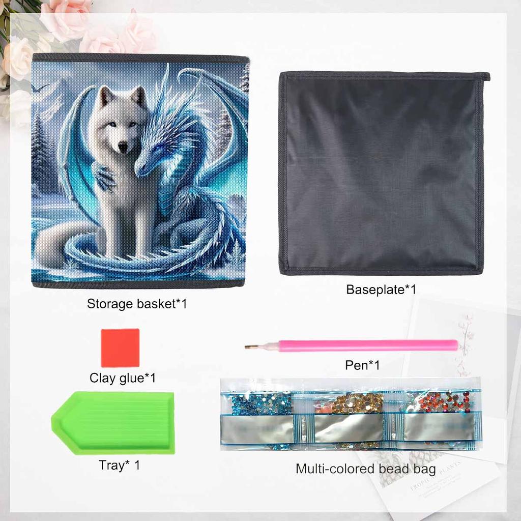 The Fox and The Dragon 5D Diamond Painting Storage Basket Full Round Drill Mosaic Diamond Embroidery Cross Stitch Kits Home Decor Home Decor