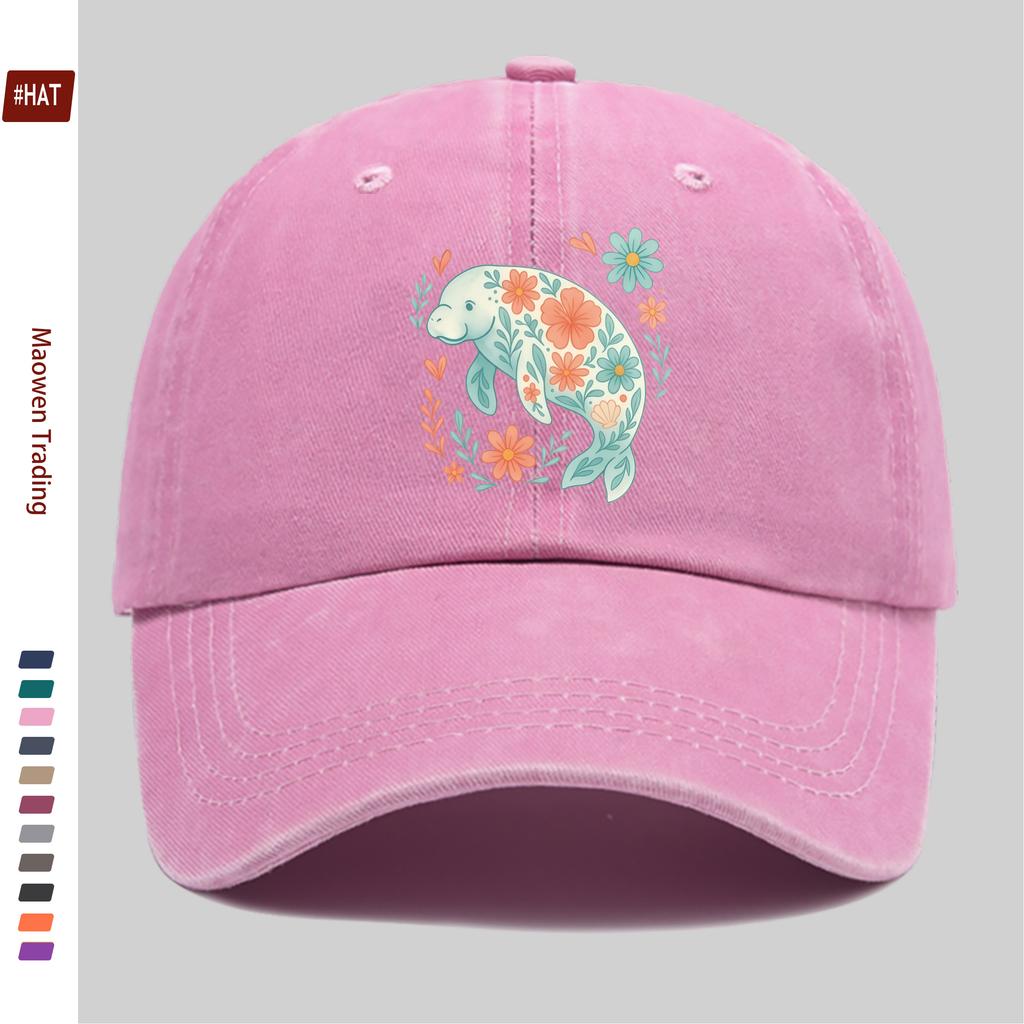 Pc Floral Manatee Fresh Cartoon Print Baseball Cap Travel Leisure Printed Sun Hat Party Decorative Hat Multiple Colors Avail