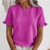 IHUASU Damen Frühling/Sommer Rundhalsausschnitt Rüschen Kurzarm T-Shirt Top