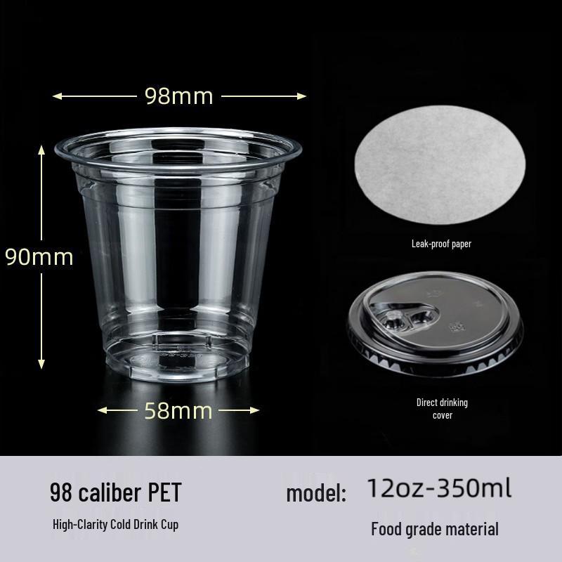 98mm Clear PET Disposable Cups for Cold Drinks, Coffee, Milk Tea & Desserts