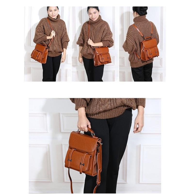 Women Backpack Cross Body Laptop Bag Daypack Genuine Leather Travel Book School Female Cowhide Shoulder Messenger Bags
