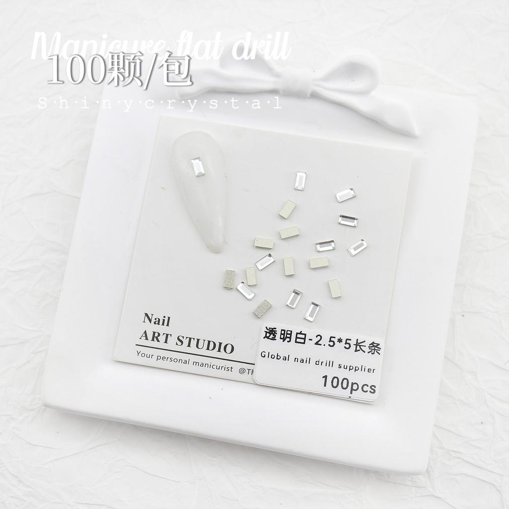 Nail Art White Flat Bottom Special-Shaped Diamond Size Mini Water Drop Love Square Transparent Diamond Jewelry White Rectangular Diamond