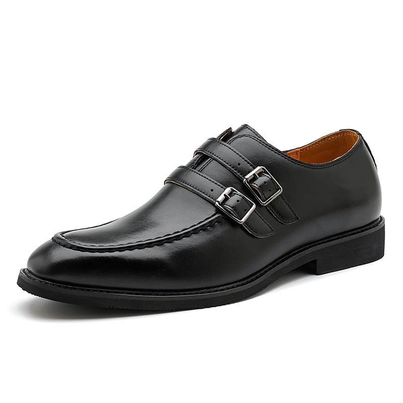 Fashion New Monk Strap Loafers New Men's Pointed Double Belt Buckle Leather Shoes Male Designer Formal Wedding Dress Homecoming Footwear