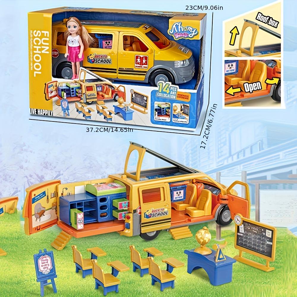 Toy Model Ambulance School Bus Puzzle Inertia Toy Car Playhouse Doctor Toy Car Model with Doll Accessories Christmas Gift