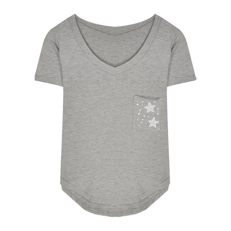 

Women s 2025 Summer V-Neck Irregular Short Sleeve T-Shirt M сірий колір
