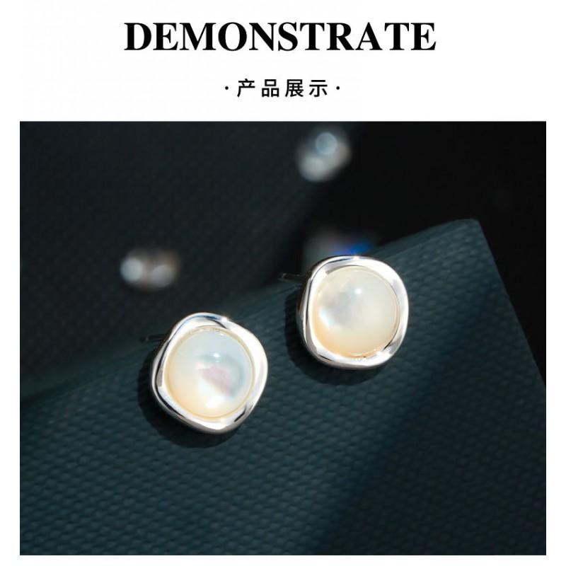 Minimalist Irregular Circle Mother Of Pearl Stud Earrings Women Real Gold Plated Post Geometric Fashion Jewelry
