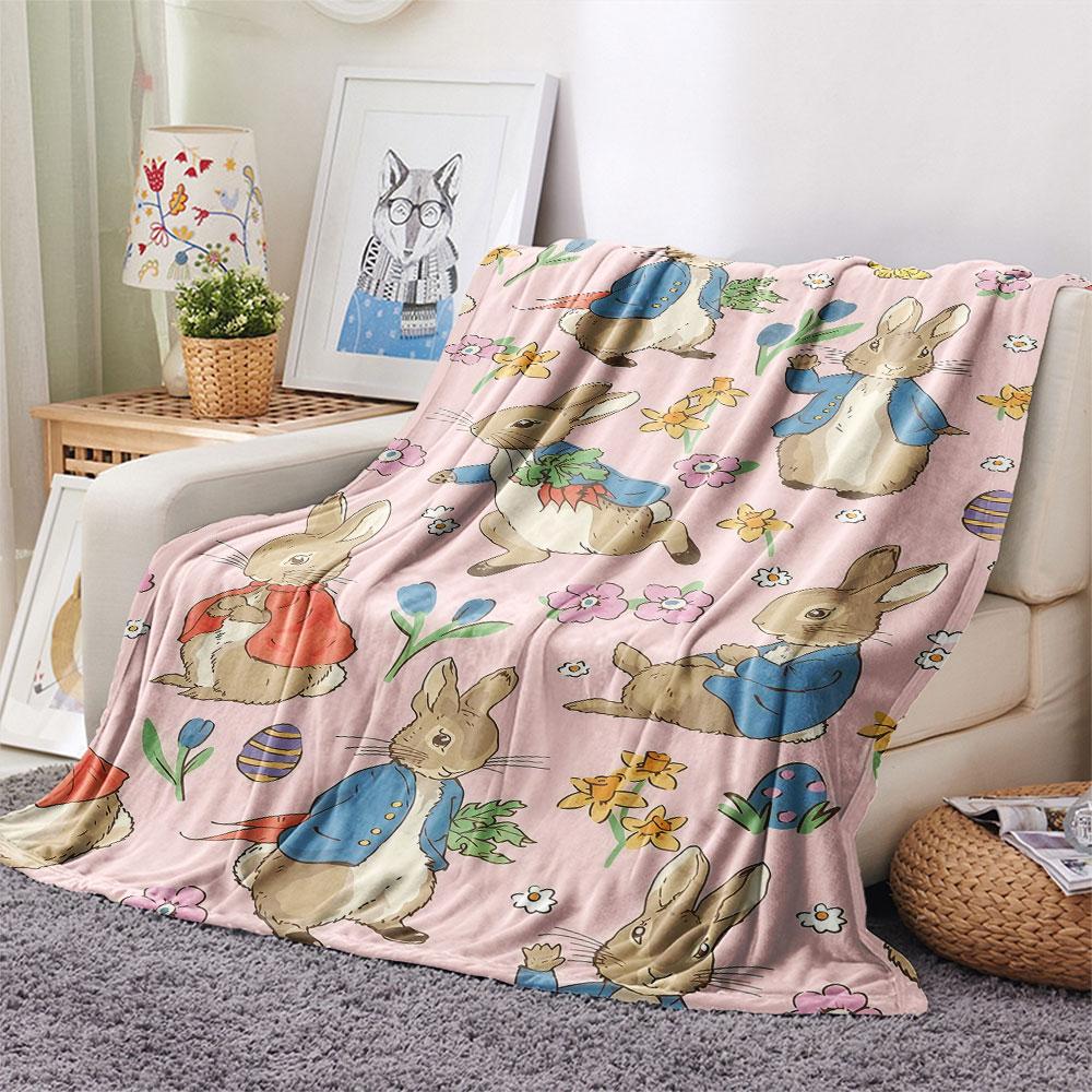 Peter Rabbit Printed Flannel Blanket, Soft Throw for Bedroom Sofa, Washable, Fan Merchandise, Great Gift.